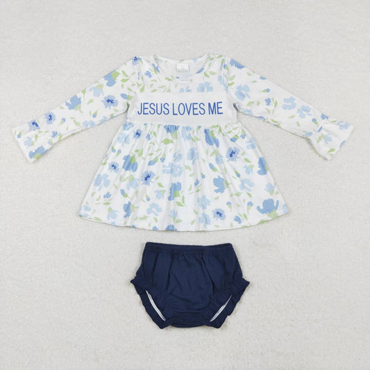 Blue floral embroidery love me Girls's Bummies