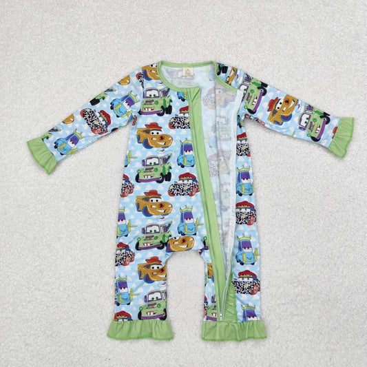 Blue Car print Long Sleeve romper ( material contains bamboo )