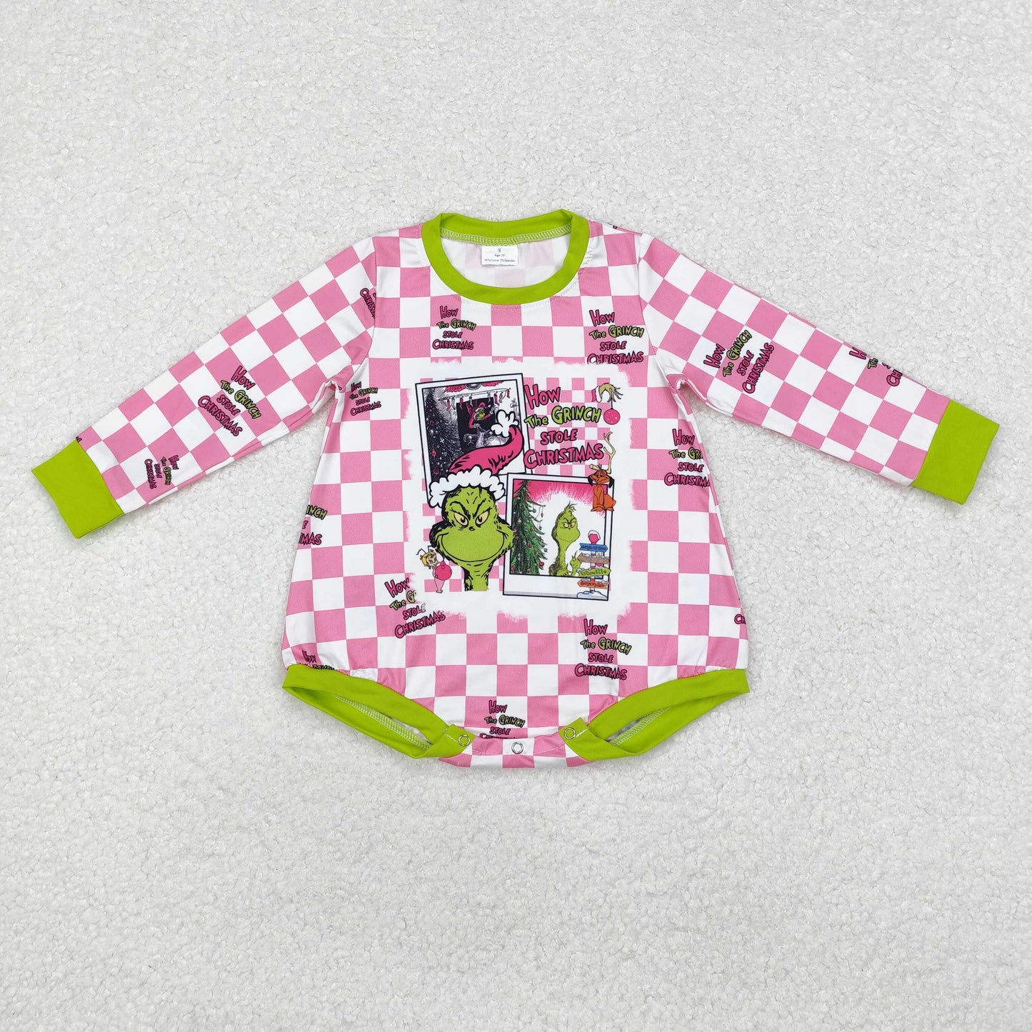 Christmas Pink Plaid Cartoon Baby long Romper