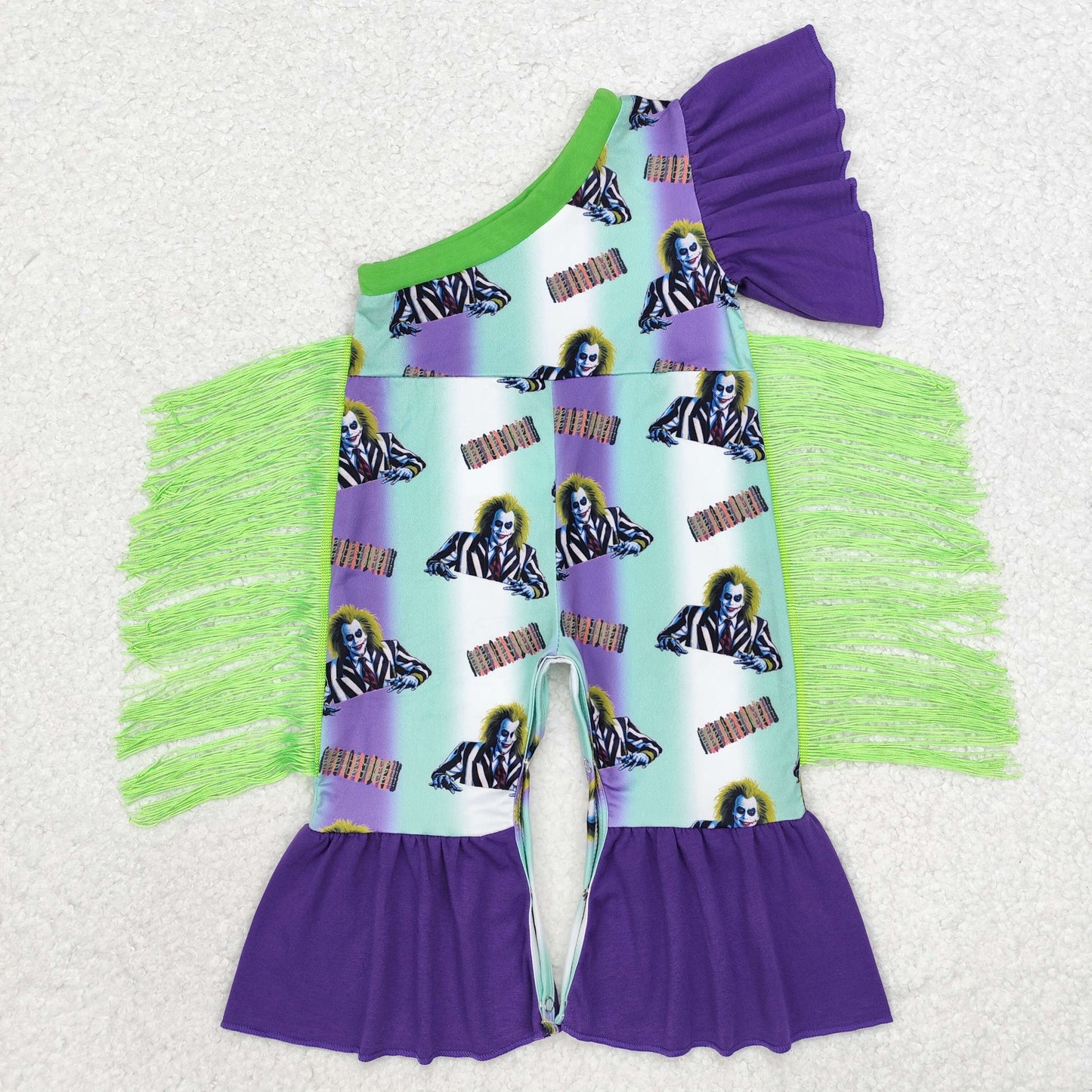 Halloween purple tassel sleeve baby romper