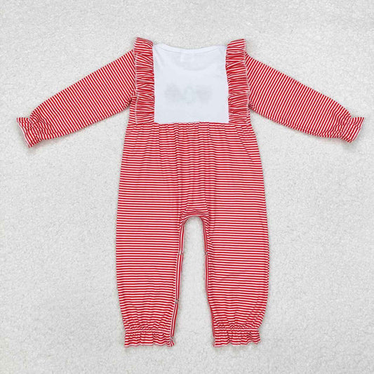 Christmas Red Stripe Embroidery Baby Romper