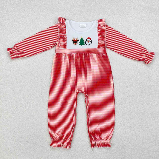 Christmas Red Stripe Embroidery Baby Romper