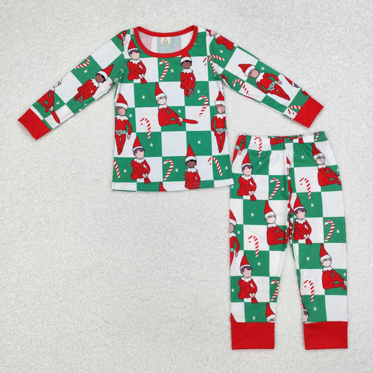 Christmas Green plaid print Long Sleeve Pajamas ( material contains bamboo )
