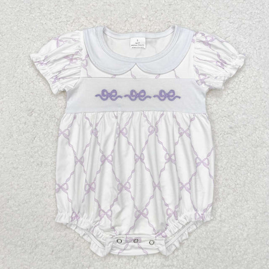 Purple embroidered Bow print Baby Romper