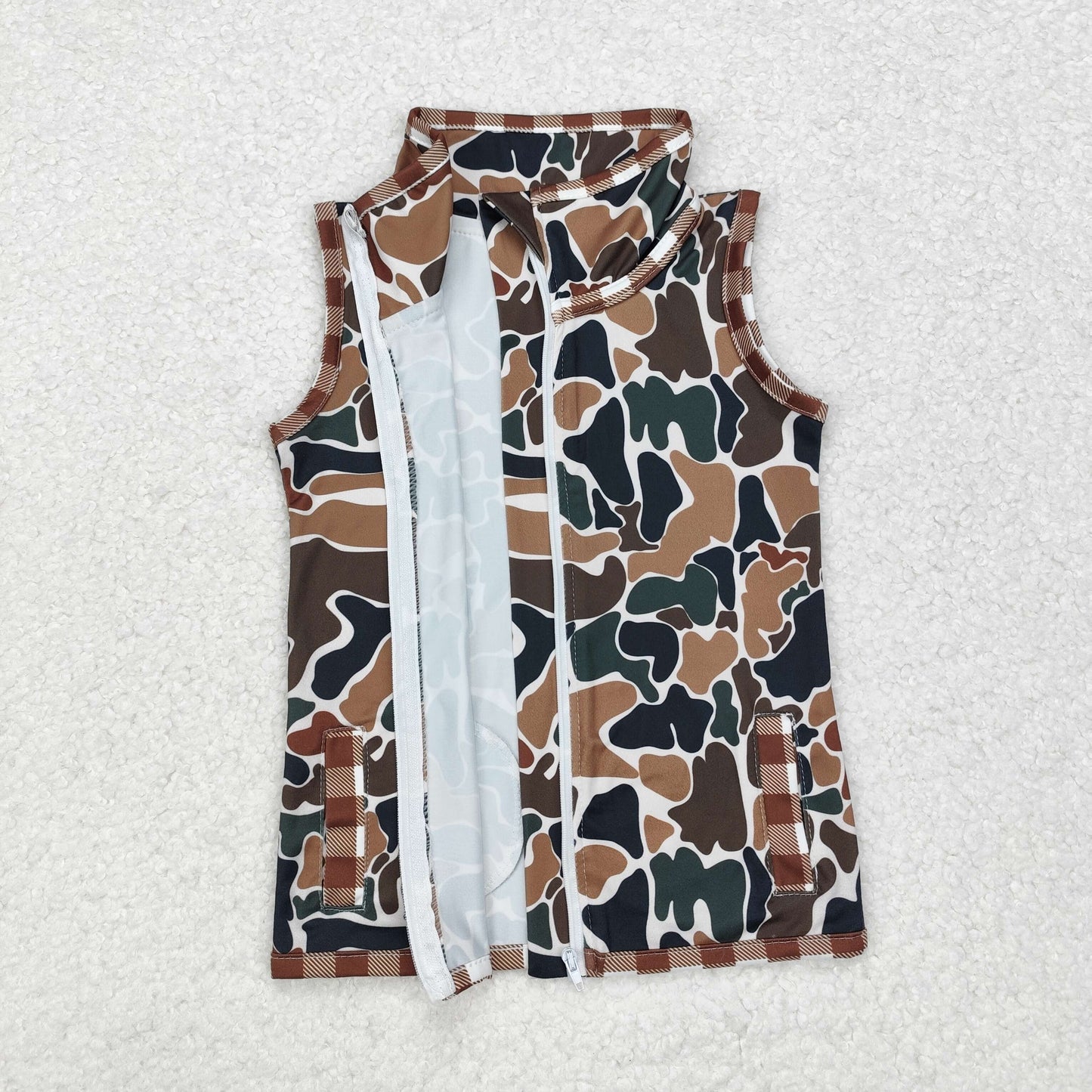 camo With Zipper sleeveless Jacket