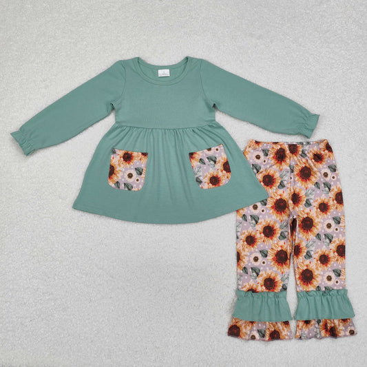 Fall sunflower with pocket Long Sleeve Girls Set