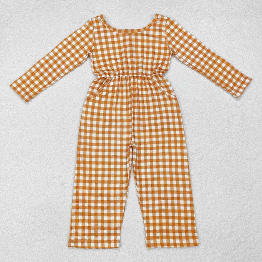 Orange Plaid Long sleeve Jumpsuit