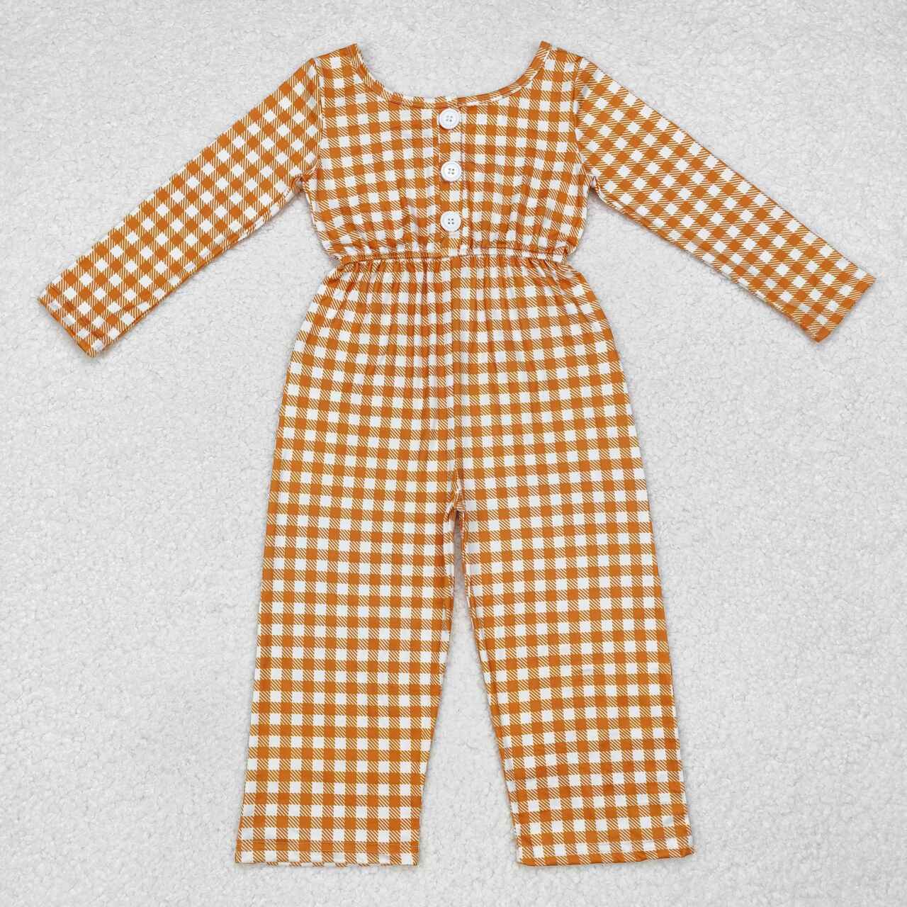 Orange Plaid Long sleeve Jumpsuit