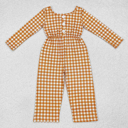 Orange Plaid Long sleeve Jumpsuit