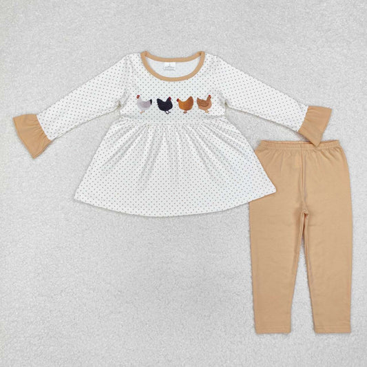 Fall Brown Chicken Long Sleeve Pants Girls Set