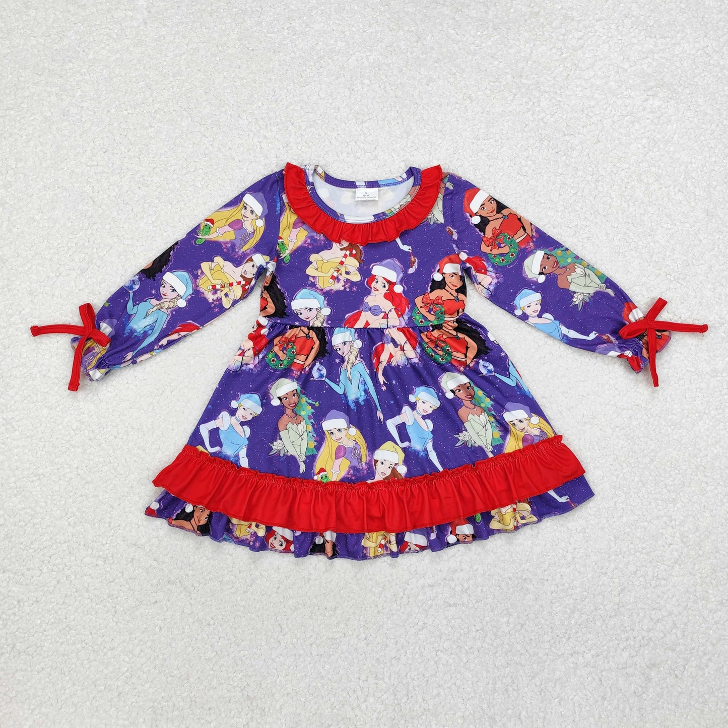Christmas Blue Cartoon Pattern Long Sleeves Dress