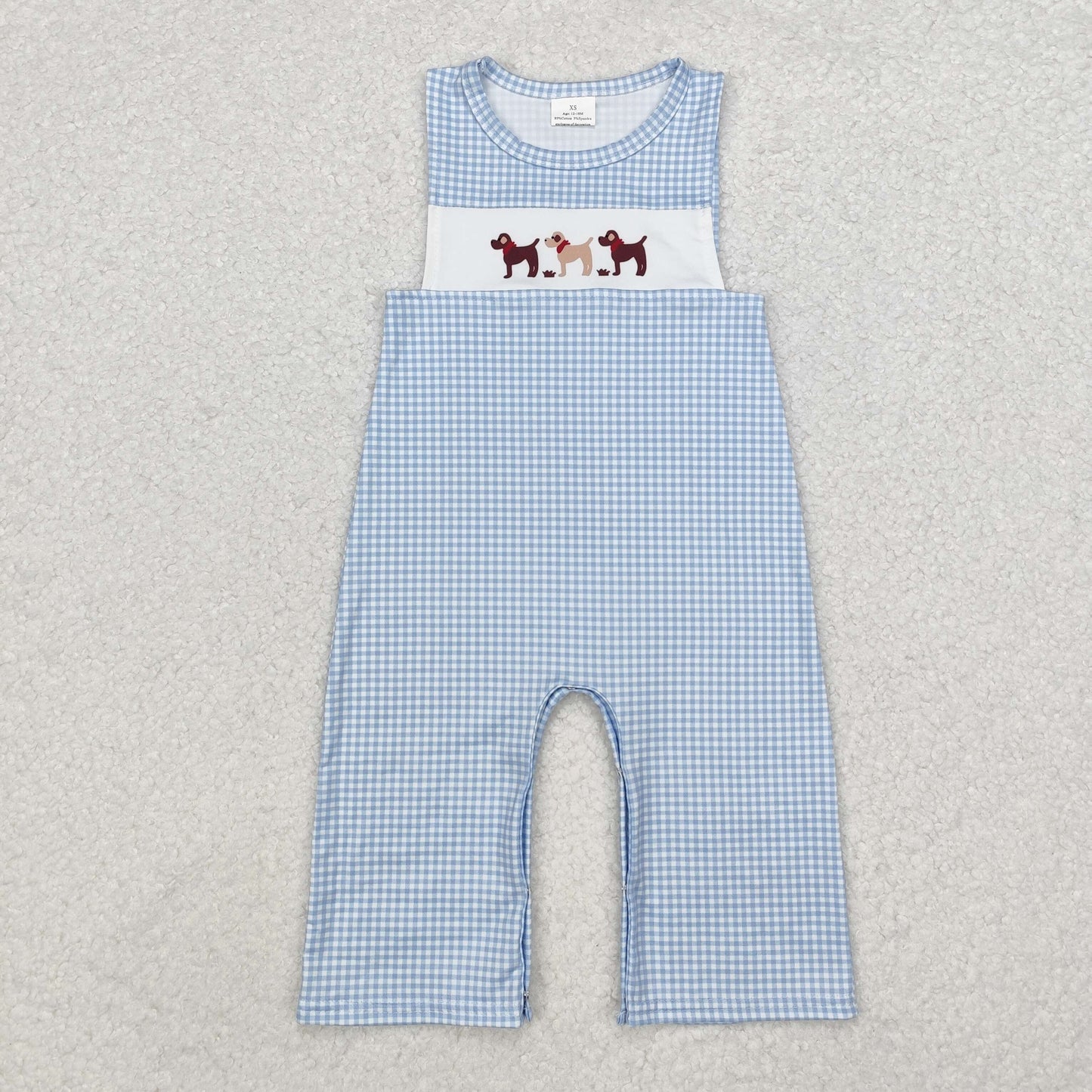 blue plaid sleeveless baby romper