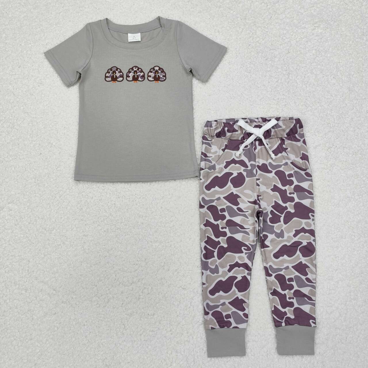 thanksgiving embroidered turkey camo Boy Set