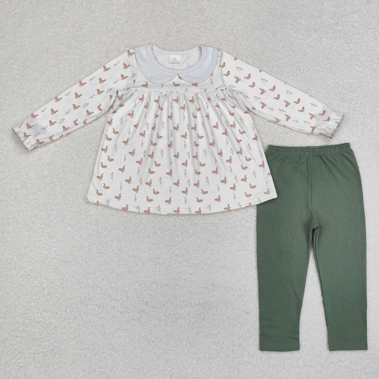 Fall Duck print Long Sleeve Pants Girls Set