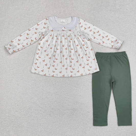Fall Duck print Long Sleeve Pants Girls Set