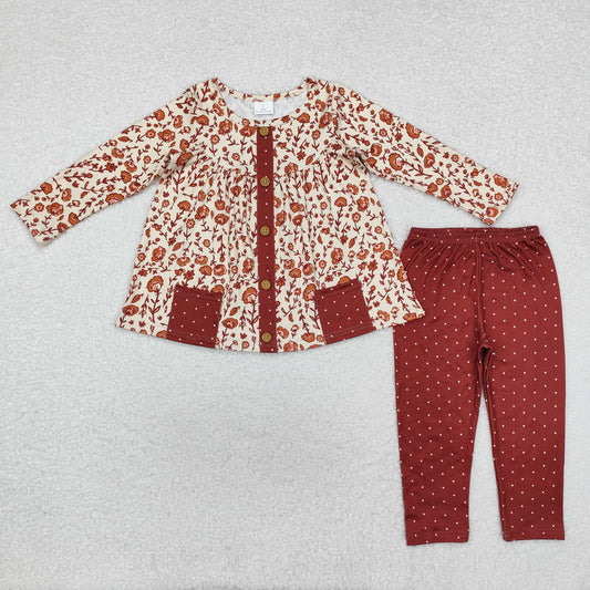 Fall floral with pocket Long Sleeve Girls Set