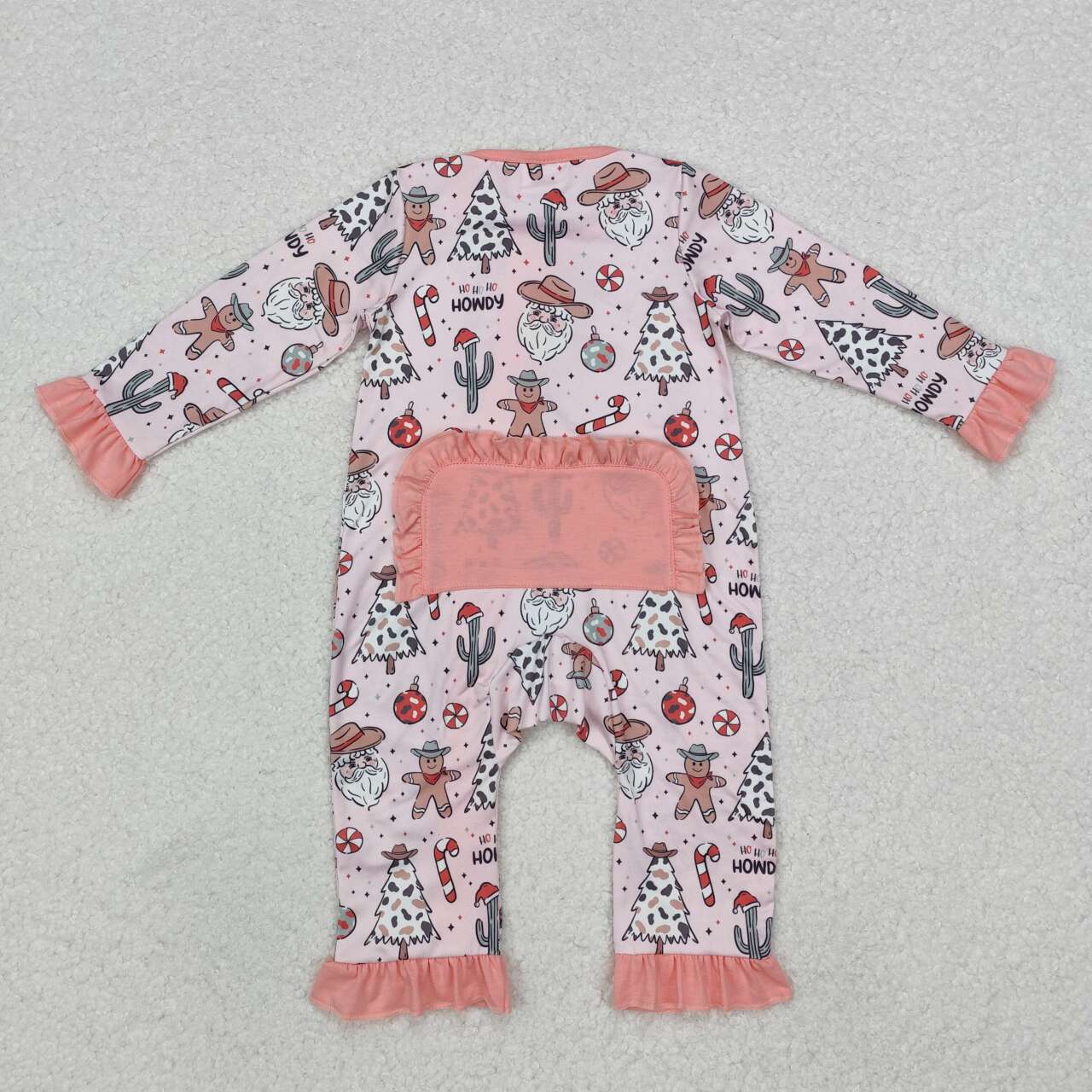 Christmas western pink santa Baby Romper With zipper