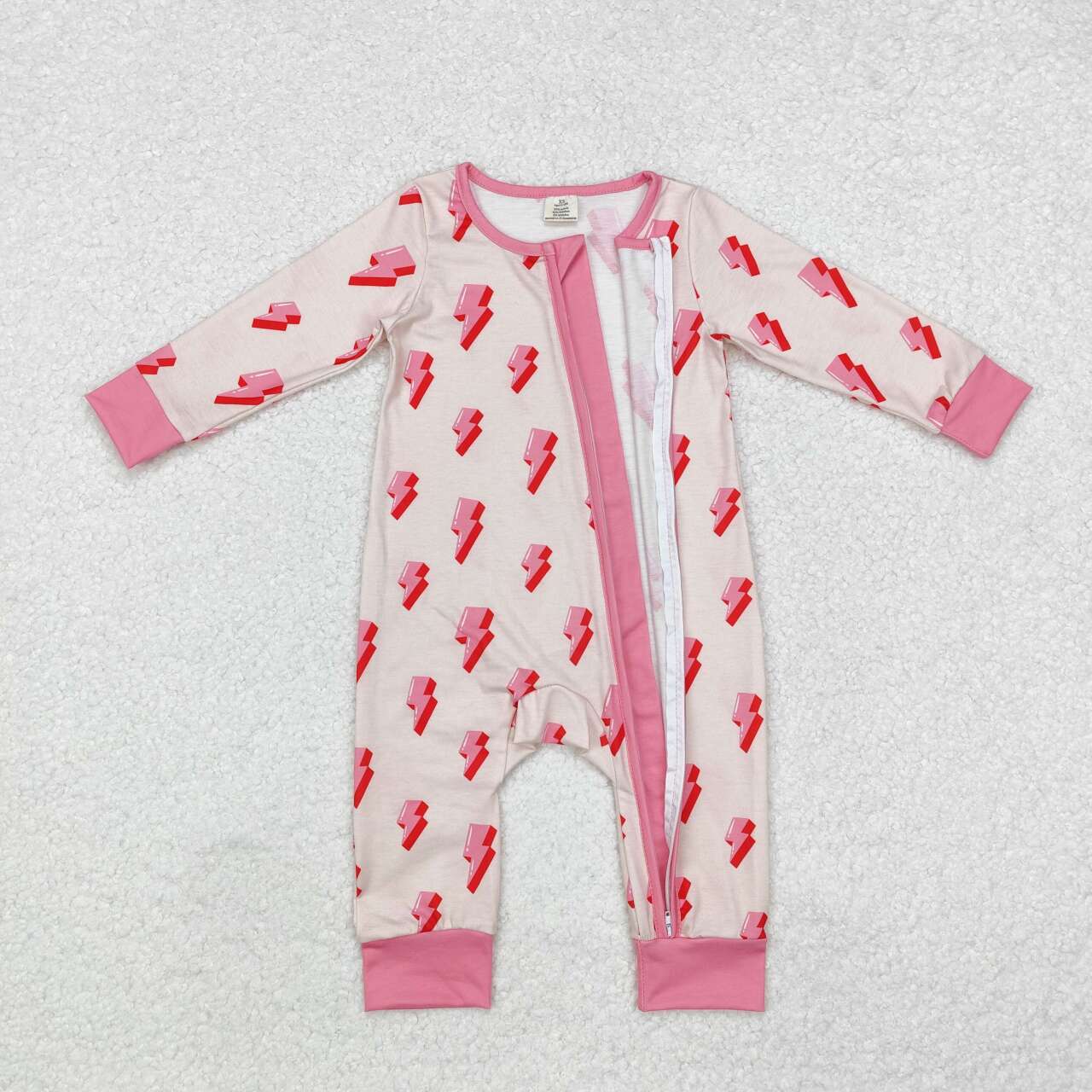 pink lightning print Baby Romper With zipper( material contains bamboo )