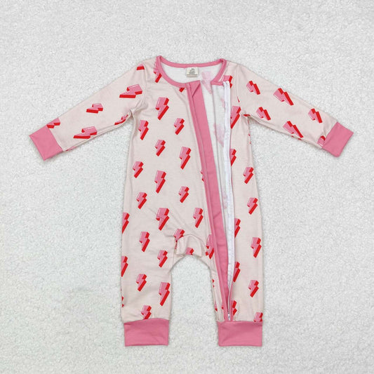 pink lightning print Baby Romper With zipper( material contains bamboo ļ¼