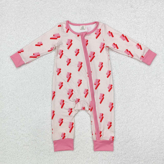 pink lightning print Baby Romper With zipper( material contains bamboo ļ¼