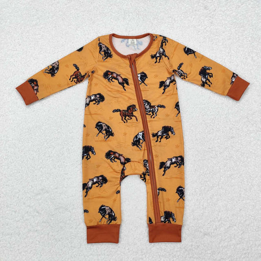 horse print Baby Romper With zipper( material contains bamboo ļ¼