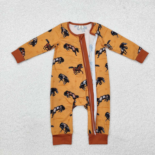 horse print Baby Romper With zipper( material contains bamboo ļ¼