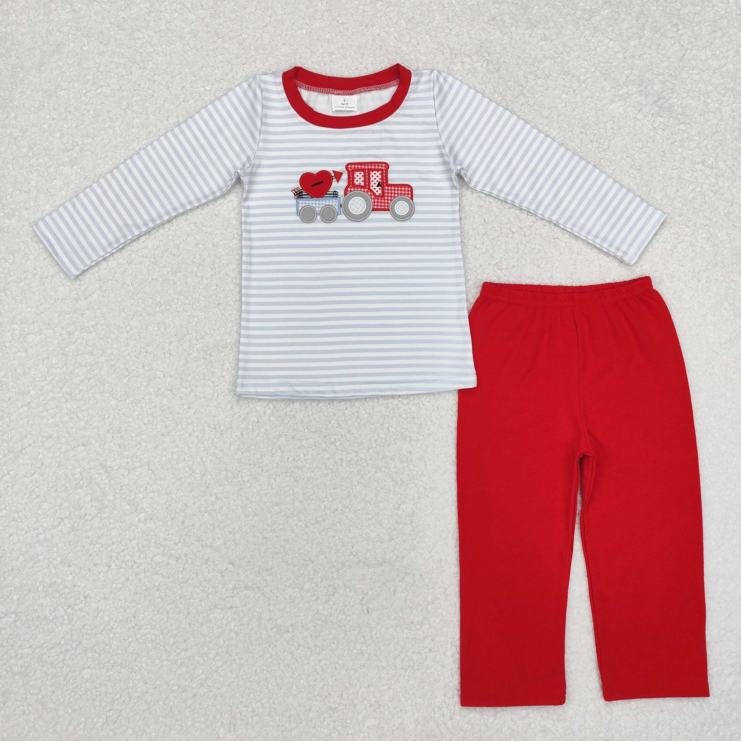 Valentine's Day Stripe Car Embroidered Boy Set