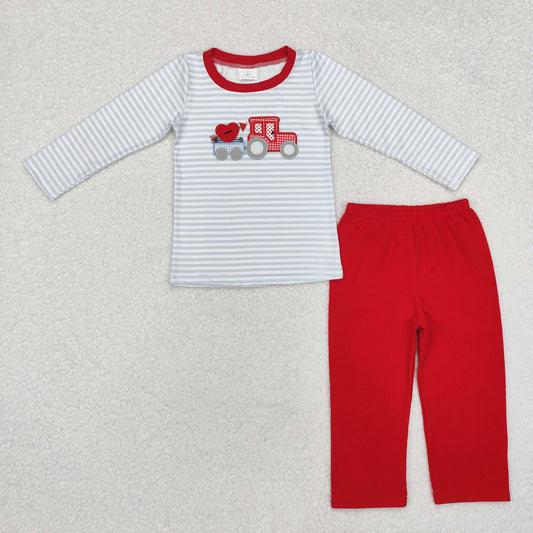 Valentine's Day Stripe Car Embroidered Boy Set