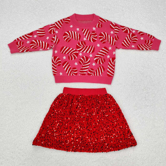 christmas candy sweater + red sequin Girls Set