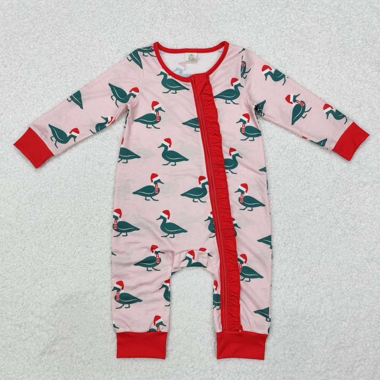 christmas duck print Baby Romper With zipper( material contains bamboo