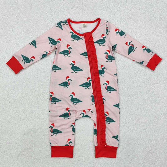 christmas duck print Baby Romper With zipper( material contains bamboo
