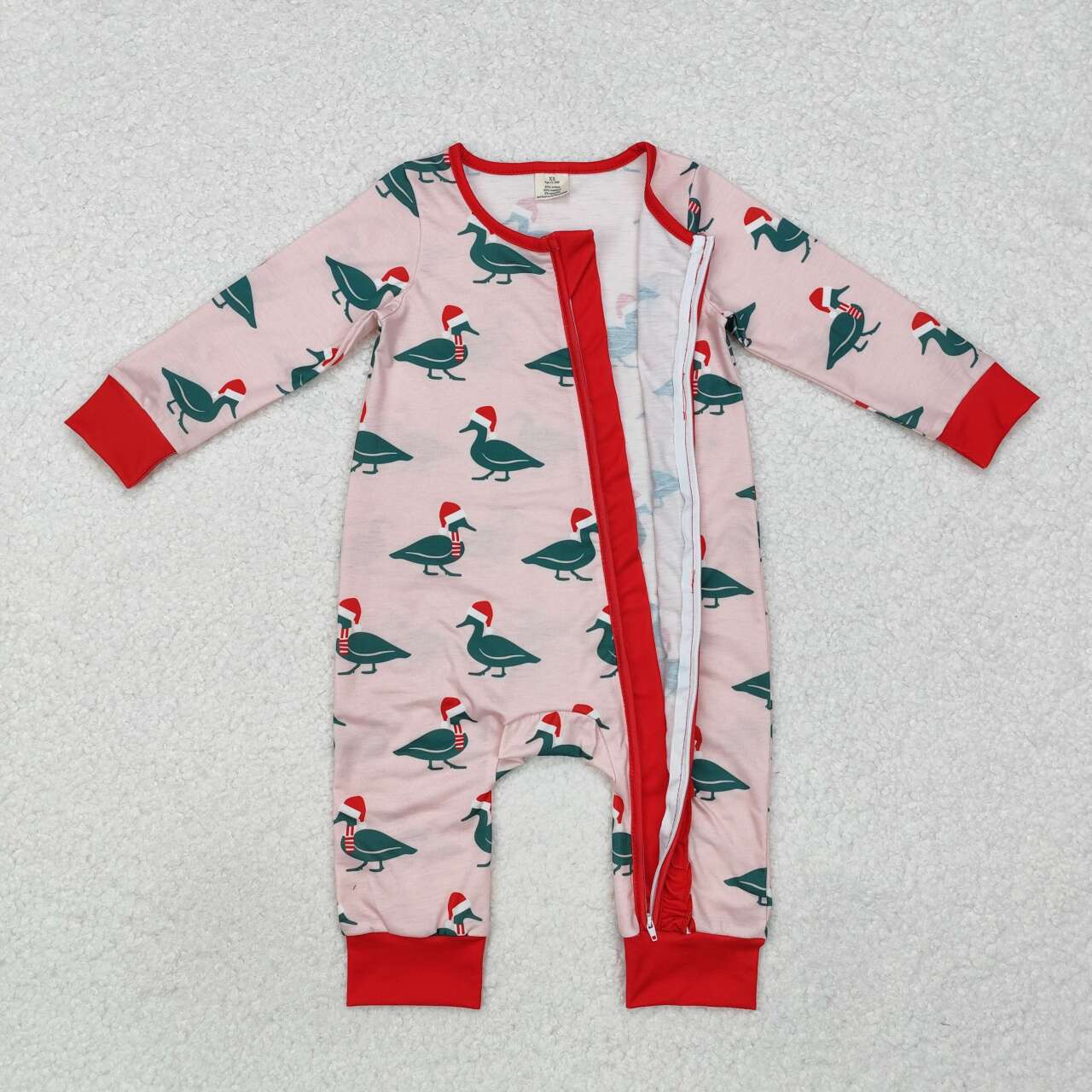 christmas duck print Baby Romper With zipper( material contains bamboo