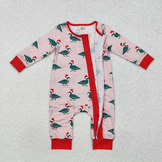 christmas duck print Baby Romper With zipper( material contains bamboo