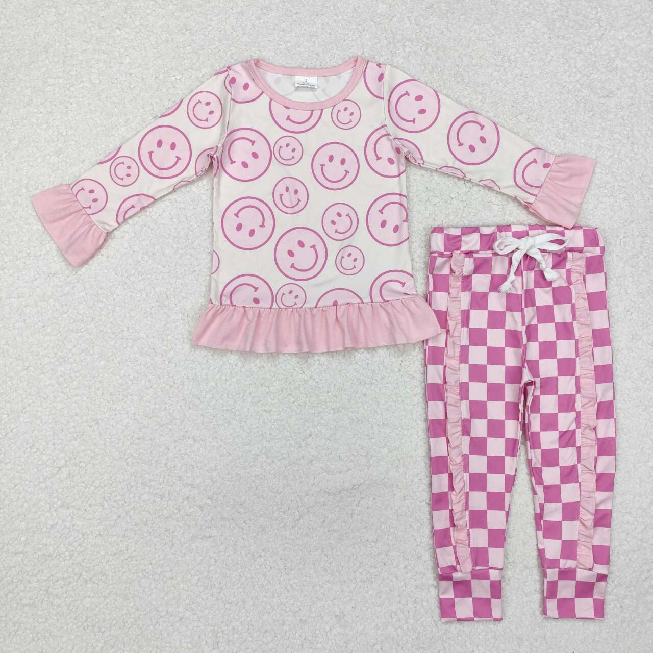 Smiley pink plaid Pants Girls Set
