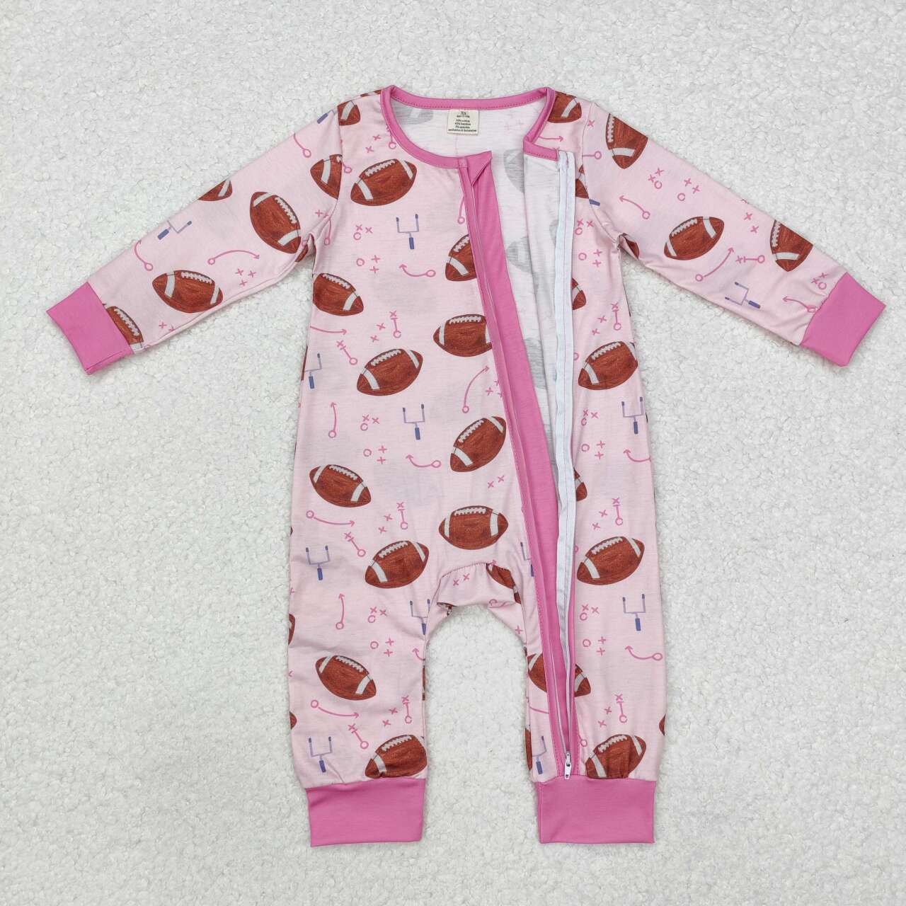Pink Baseball print Baby Romper With zipper( material contains bamboo )