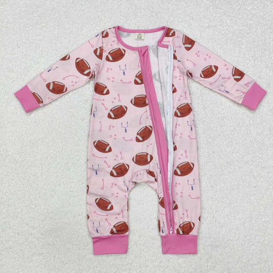 Pink Baseball print Baby Romper With zipper( material contains bamboo ïŒ