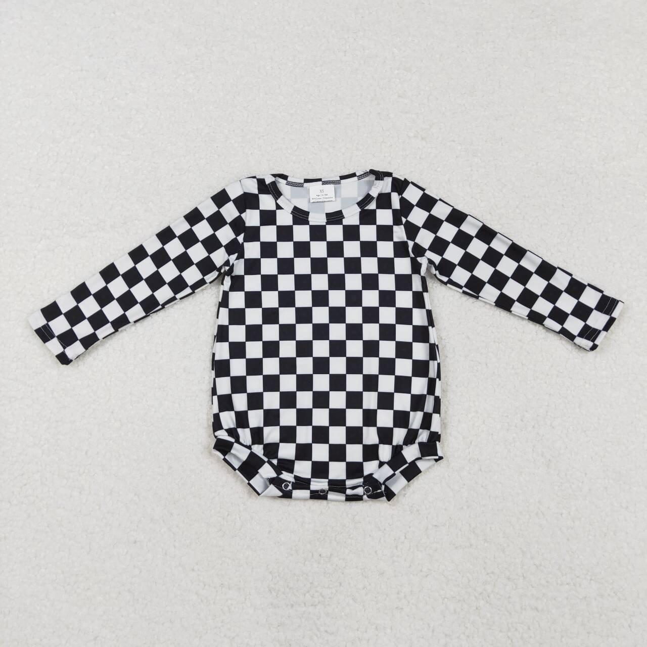 black and white plaid Baby long Romper