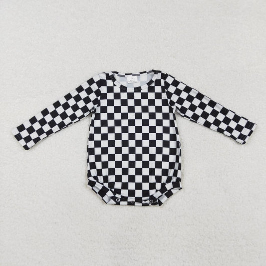 black and white plaid Baby long Romper