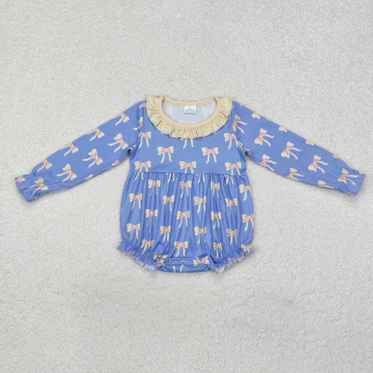 Blue bow Baby long Romper