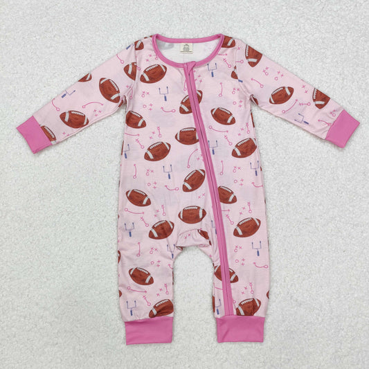 Pink Baseball print Baby Romper With zipper( material contains bamboo ïŒ