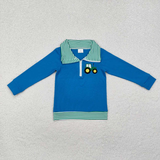 Blue Embroidery Car Long sleeve Shirt