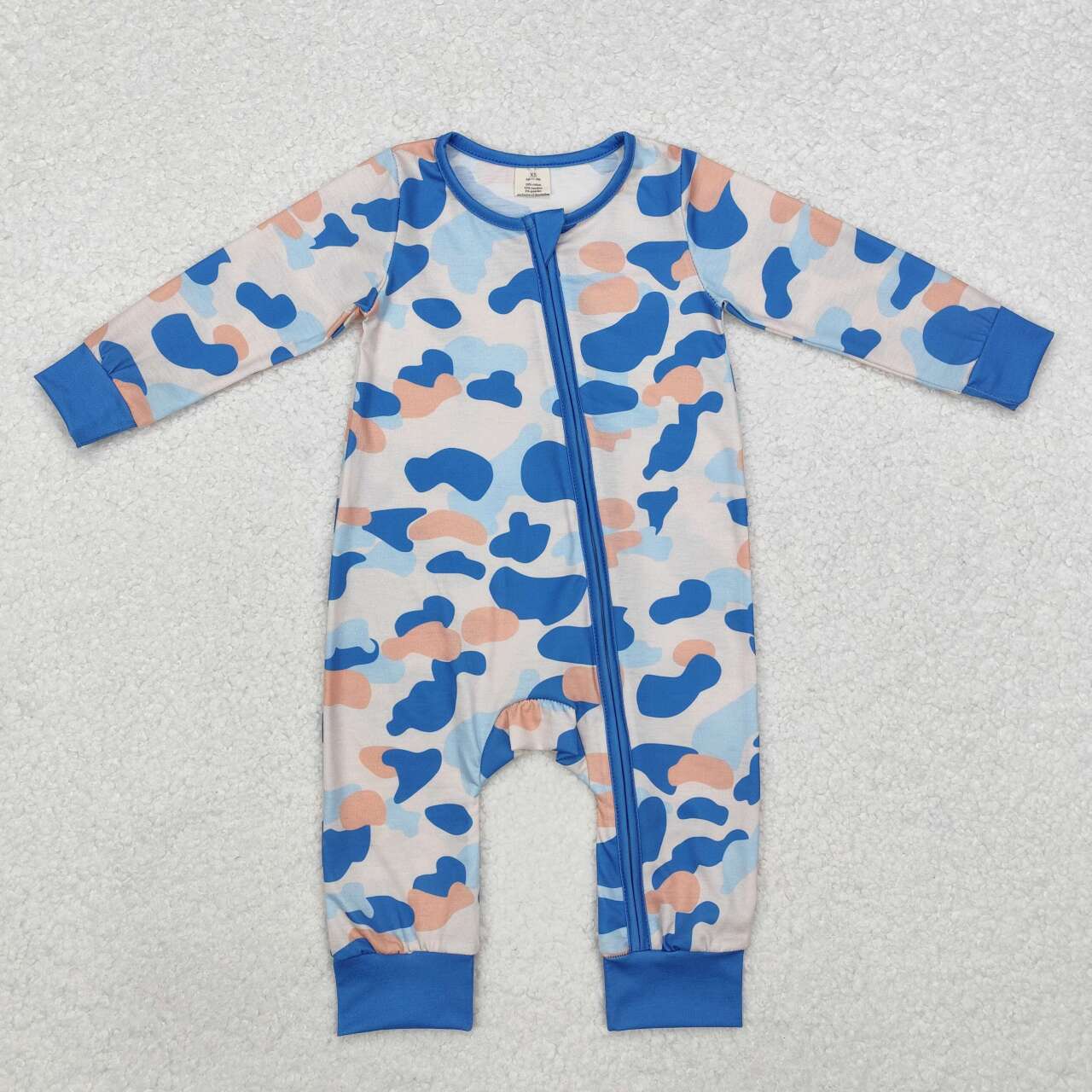 Blue Camo print Long Sleeve romper ( material contains bamboo )
