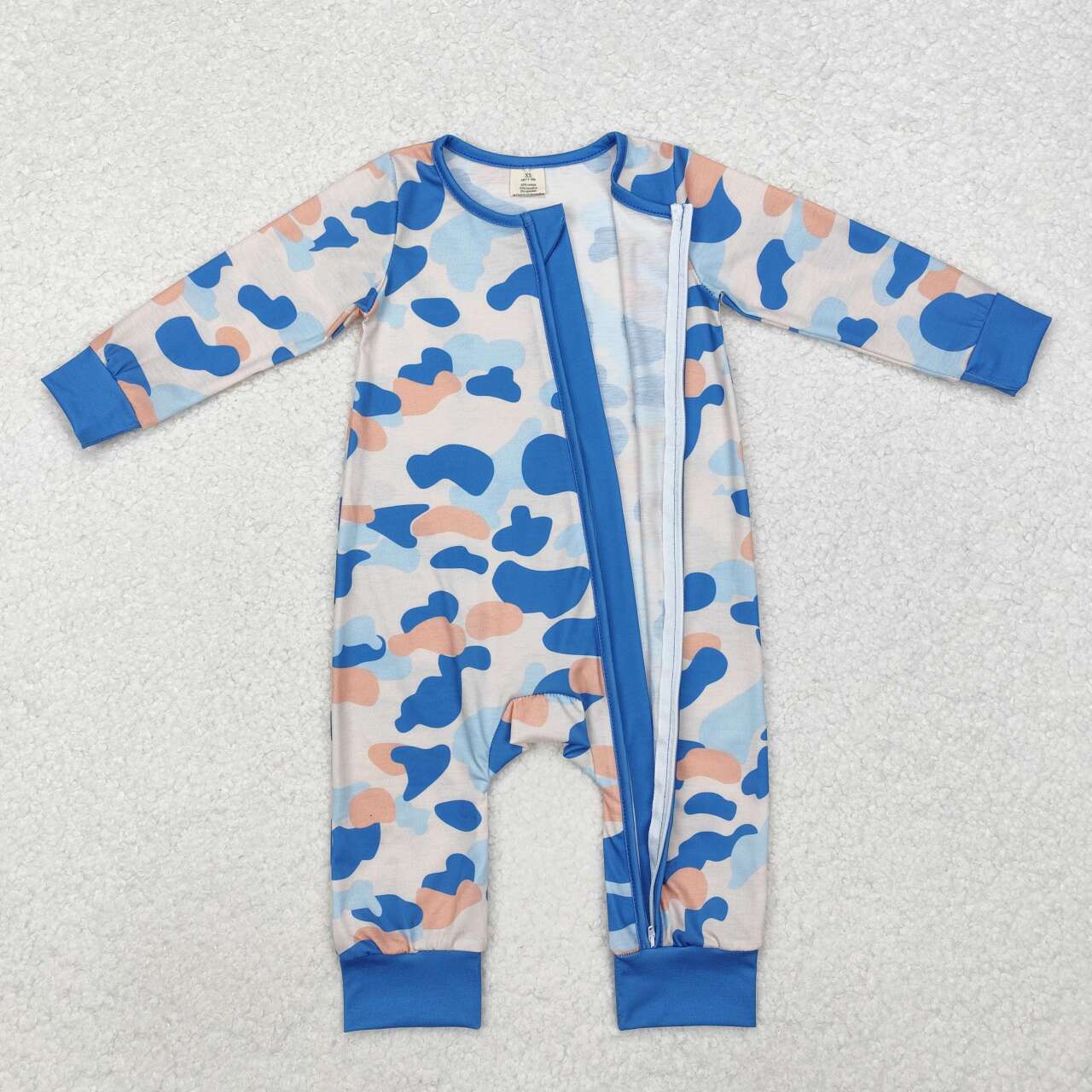 Blue Camo print Long Sleeve romper ( material contains bamboo )