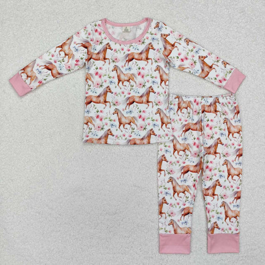 Pink Horse print Long Sleeve Pajamas ( material contains bamboo )