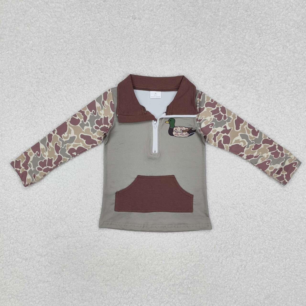 Camo Print Duck Print Long Sleeve Pullover