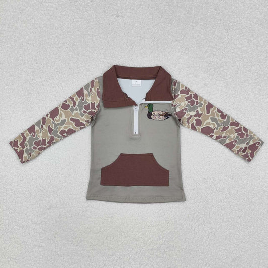 Camo Print Duck Print Long Sleeve Pullover