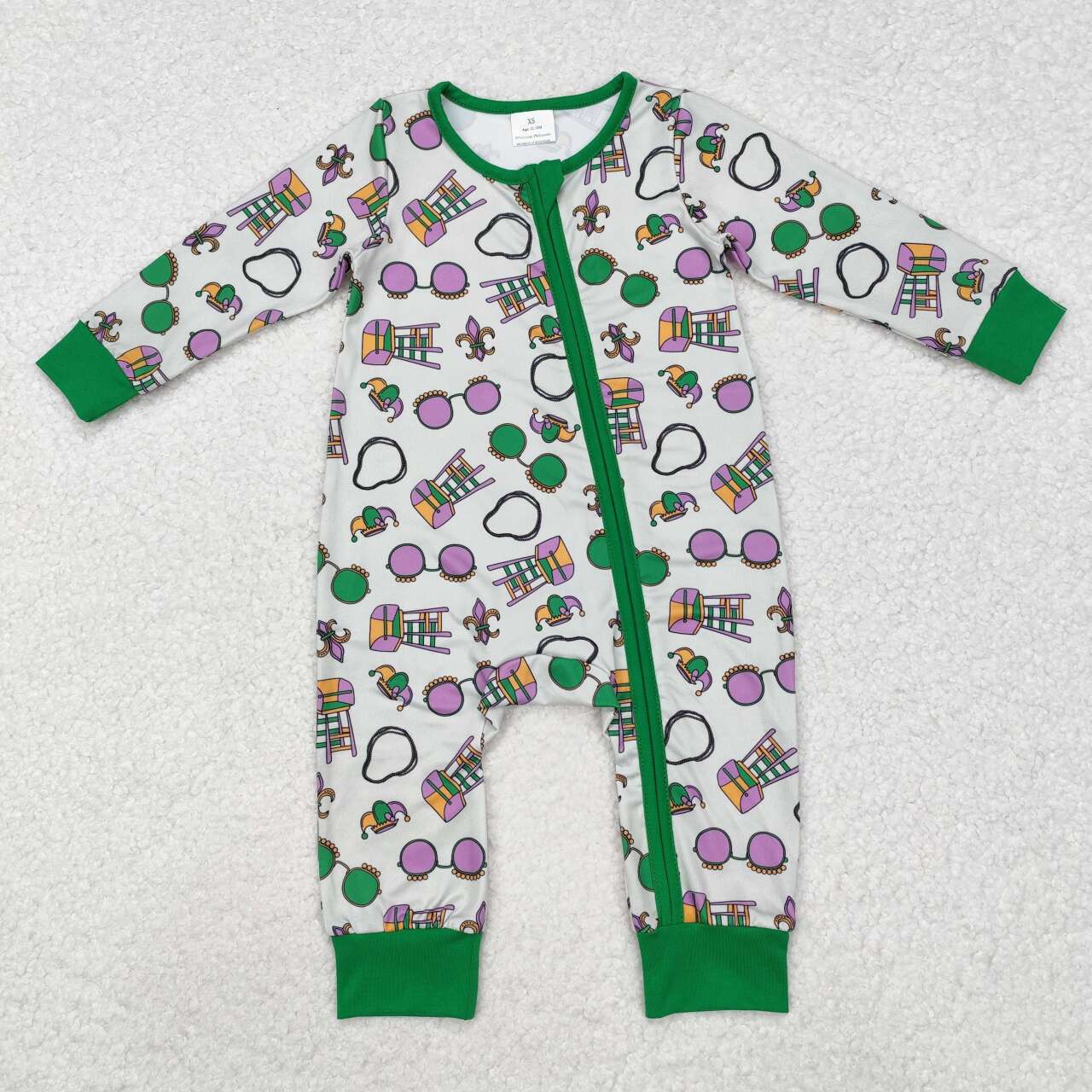 Mardi Gras print Baby Romper With zipper