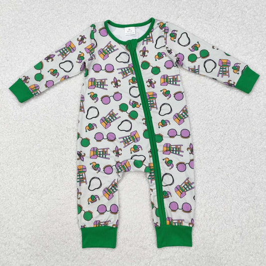 Mardi Gras print Baby Romper With zipper
