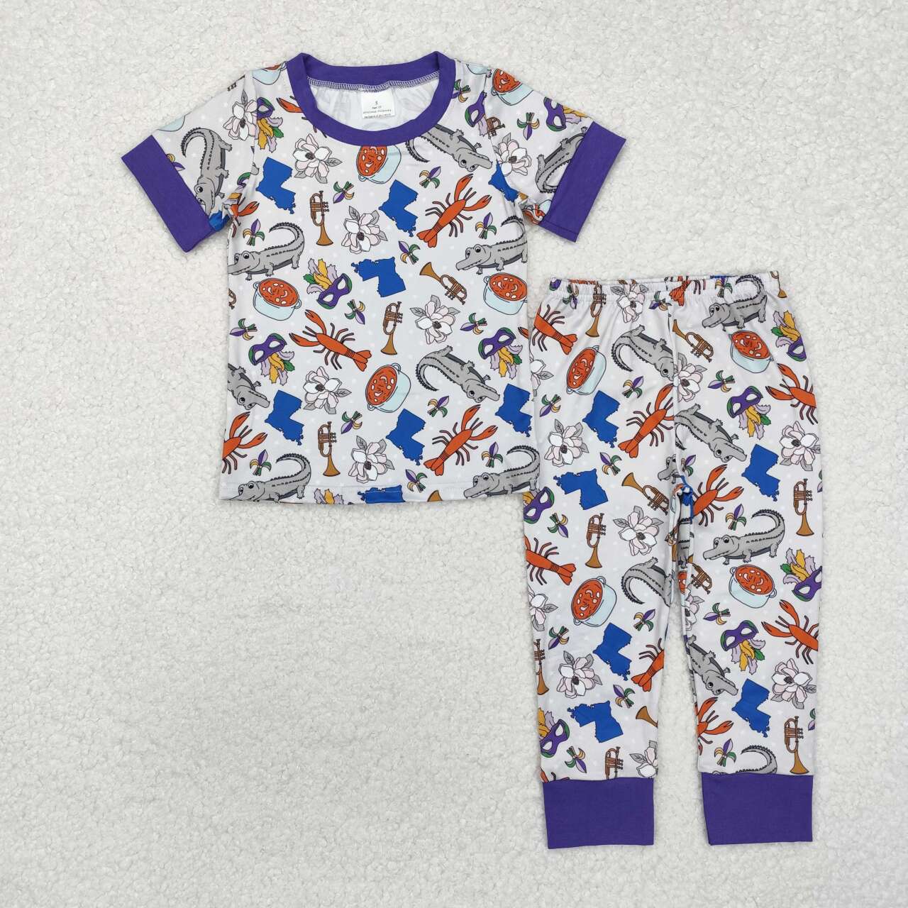 Mardi Gras purple lobster Print Short sleeve pajamas