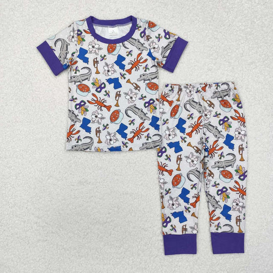 Mardi Gras purple lobster Print Short sleeve pajamas
